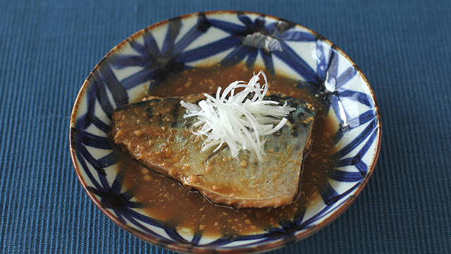 Mackerel cooked in a miso sauce