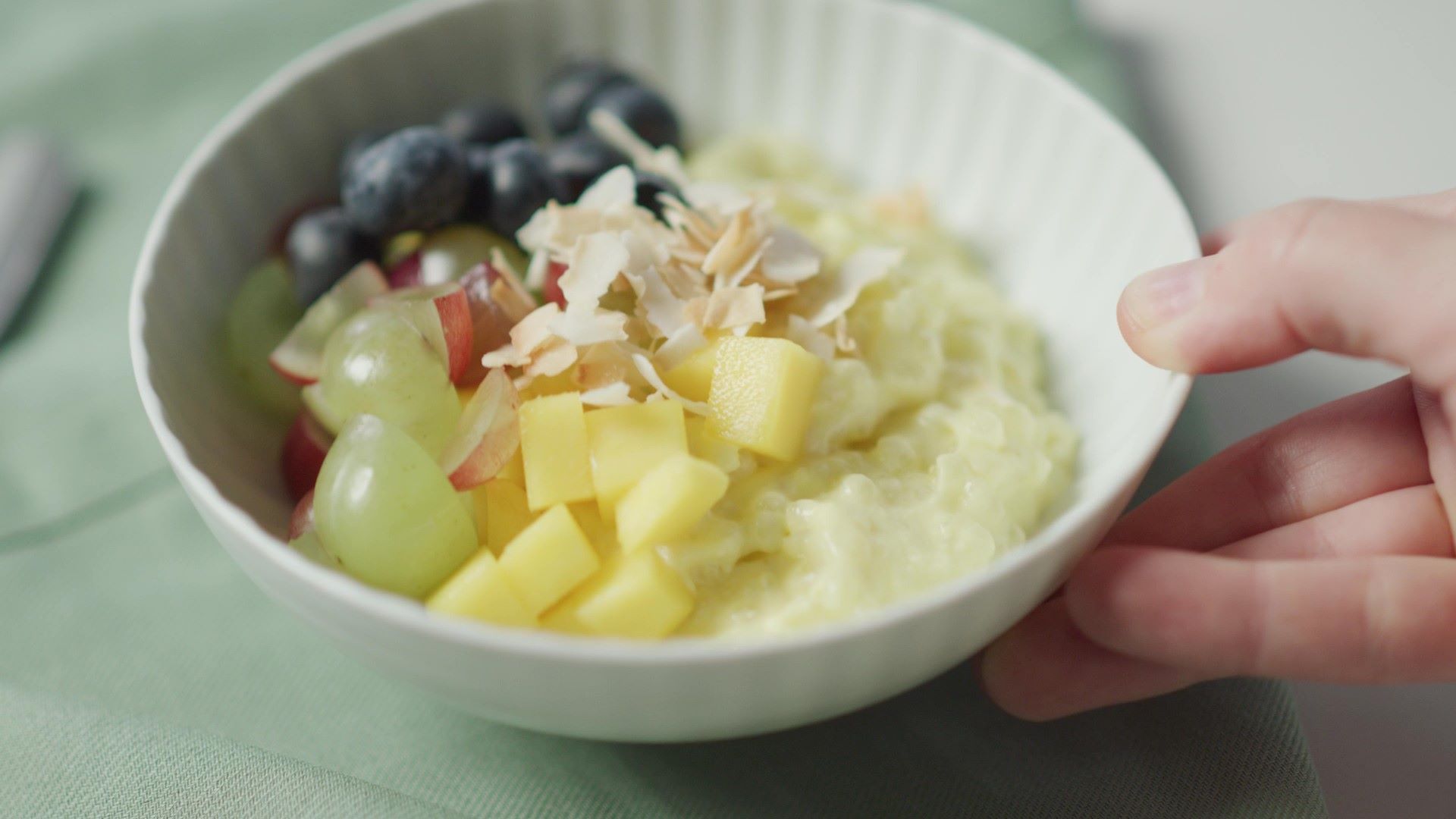 Nigori sake tapioca pudding with fresh fruit