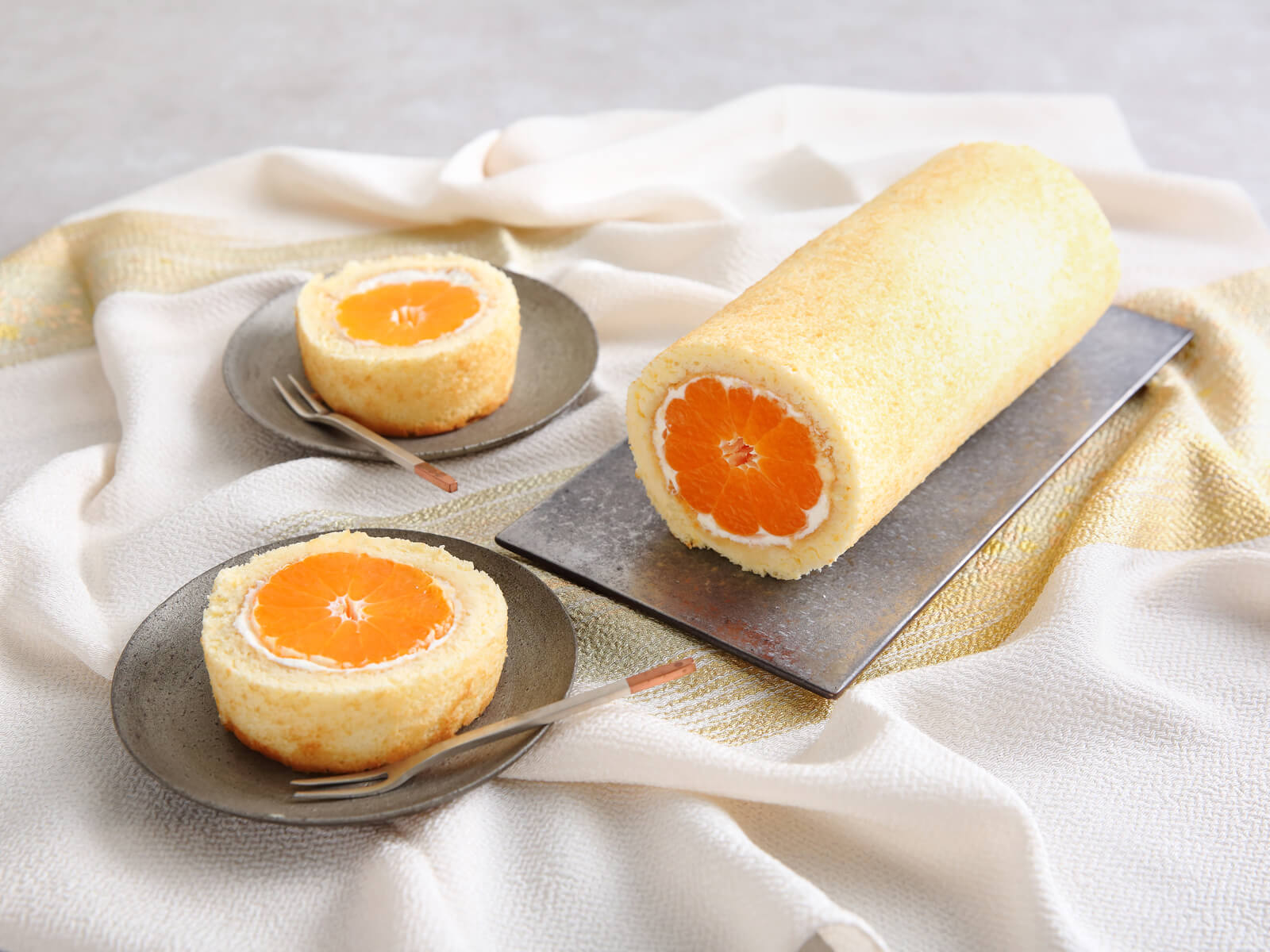 Cake Roll with Whole Japanese Mandarin Oranges